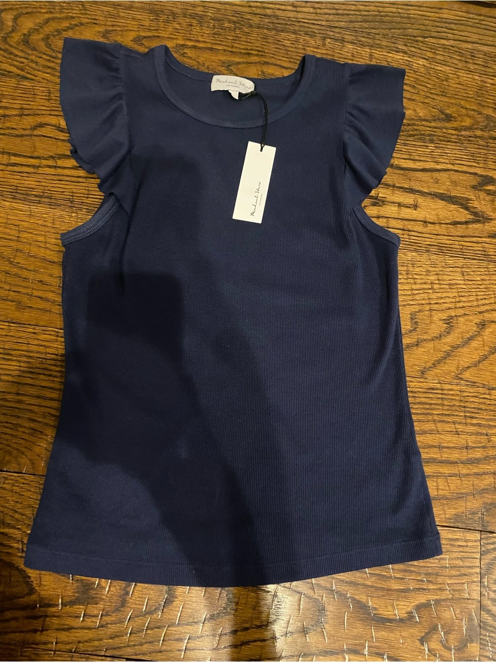 Michael Stars Ruffle Sleeve Navy Top